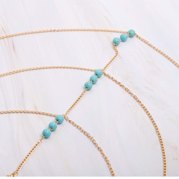 Boho Turquoise Body Chain Gold Crossover - Picture 2 of 6